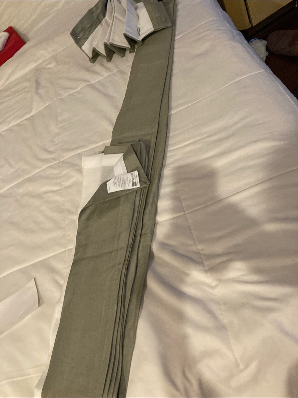 Olive Green HOME Collection curtains. 84” long. Set of 4